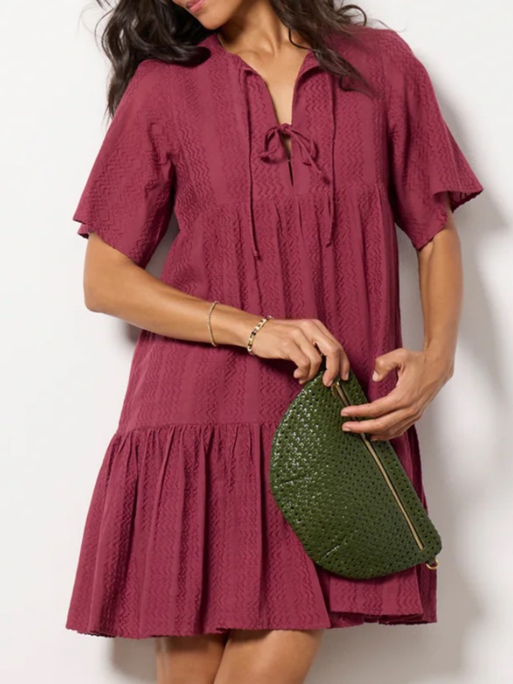Emerson Fry RARE-NWT XS/small Isla Dress 2 crushed berries Dress tie neck